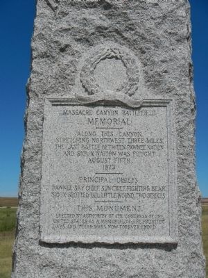 Massacre Canyon Battlefield Memorial inscription image. Click for full size.