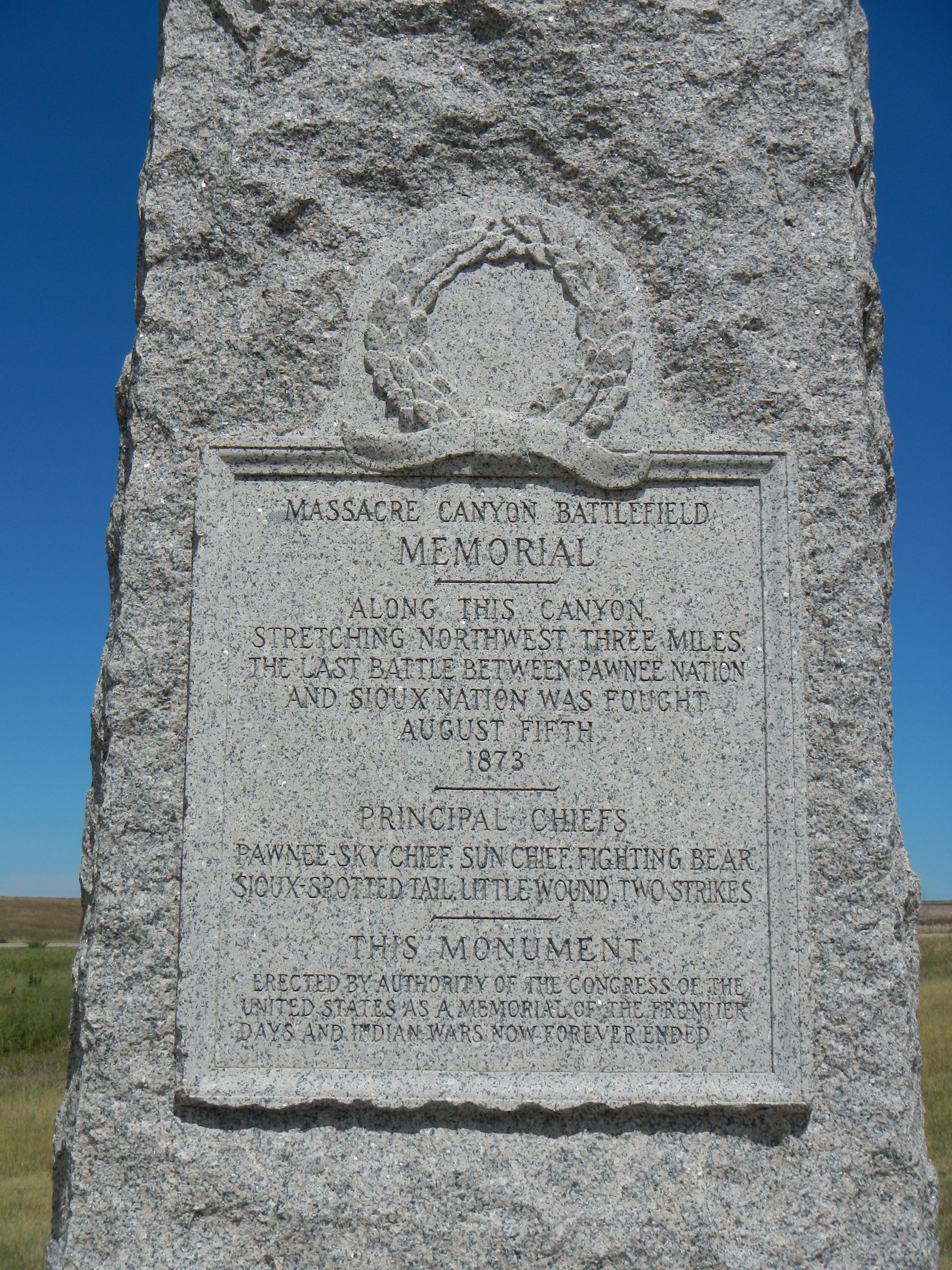 Massacre Canyon Battlefield Memorial inscription