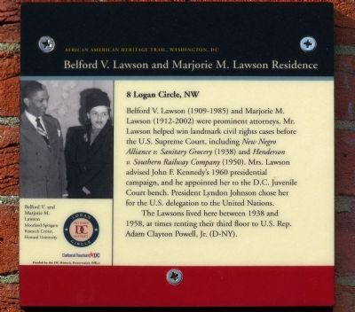 Belford V. Lawson and Marjorie M. Lawson Residence Marker. Click for full size. Belford V. Lawson and Marjorie M. Lawson Residence Marker image. Click for full size.