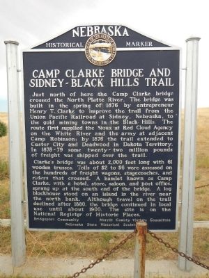 Camp Clarke Bridge and Sidney-Black Hills Trail Marker image. Click for full size.