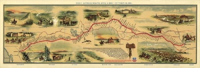 Illustrated Map of Pony Express Route in 1860 by William Henry Jackson. Click for full size. Illustrated Map of Pony Express Route in 1860 by William Henry Jackson image. Click for full size.