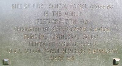 Site of First School Patrol Crossing in the World Marker Detail image. Click for full size.