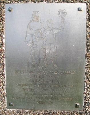 Site of First School Patrol Crossing in the World Marker. Click for full size. Site of First School Patrol Crossing in the World Marker image. Click for full size.