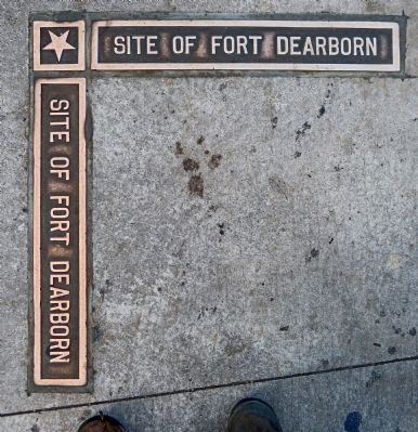 Markers in the Sidewalk<br>Delineating the site of Fort Dearborn image. Click for full size.
