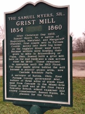 The Samuel Myers, Sr., Grist Mill 1834-1860 Marker image. Click for full size.