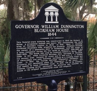 Side 1: Governor William Dunnington Bloxham House 1844 Marker image. Click for full size.
