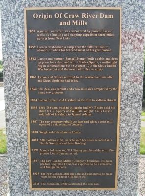 Origin Of Crow River Dam and Mills Marker image. Click for full size.