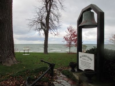 Marker in Background. Big Sodus Bay Light Marker at Right. image. Click for full size.
