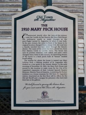 The 1910 Mary Peck House Marker. Click for full size. The 1910 Mary Peck House Marker image. Click for full size.