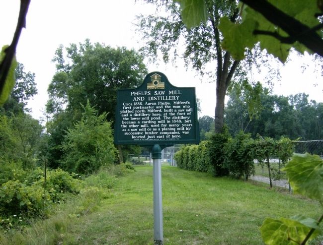 Phelps Saw Mill and Distillery Marker (<i>wide view</i>). Click for full size. Phelps Saw Mill and Distillery Marker (<i>wide view</i>) image. Click for full size.