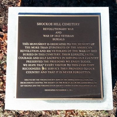 Shockoe Hill Cemetery Marker. Click for full size. Shockoe Hill Cemetery Marker image. Click for full size.