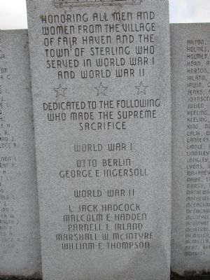 Village of New Haven, Town of Sterling WW I, WWII Memorial image. Click for full size.
