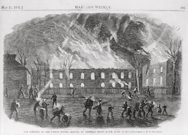 <i> The Burning of the United States Arsenal at Harper's Ferry, 10 P.M. April 18, 1861 </i> image. Click for full size.