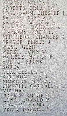 War Memorial Honor Roll. Click for full size. War Memorial Honor Roll image. Click for full size.