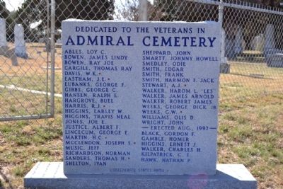 Admiral Cemetery Veterans Memorial Marker. Click for full size. Admiral Cemetery Veterans Memorial Marker image. Click for full size.