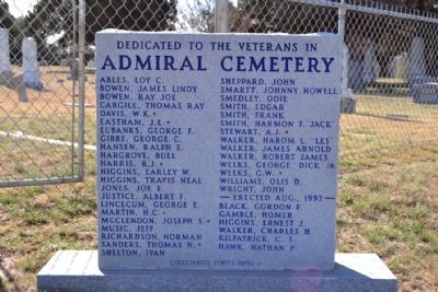 Admiral Cemetery Veterans Memorial Marker image. Click for full size.