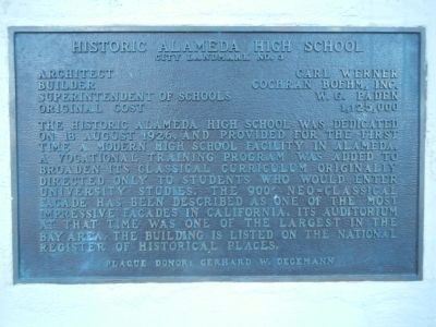 Historic Alameda High School Marker. Click for full size. Historic Alameda High School Marker image. Click for full size.