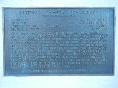 Historic Alameda High School Marker image. Click for full size.