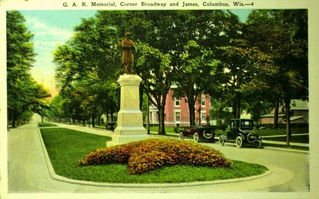 <i>G.A.R. Memorial, Corner Broadway and James, Columbus, Wis.</i> image. Click for full size.