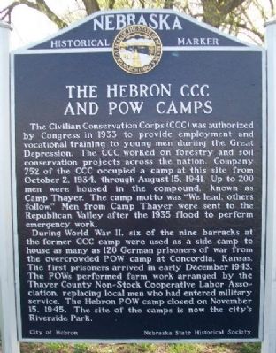 The Hebron CCC And POW Camps Marker image. Click for full size.