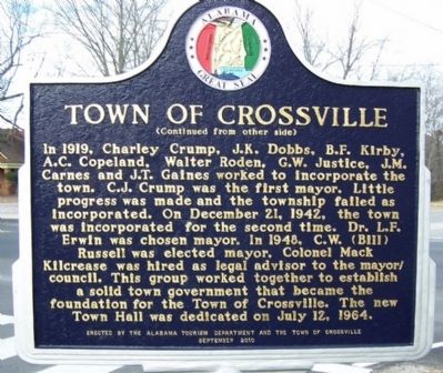 Town of Crossville Marker, rear image. Click for full size.
