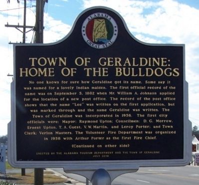 Town of Geraldine: Home of the Bulldogs Marker, front image. Click for full size.