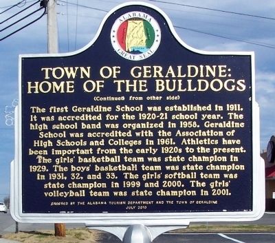 Town of Geraldine: Home of the Bulldogs Marker, rear image. Click for full size.