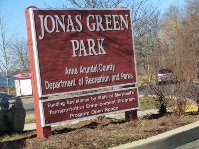 Sign at the entrance to Jonas Green Park. Click for full size. Sign at the entrance to Jonas Green Park image. Click for full size.