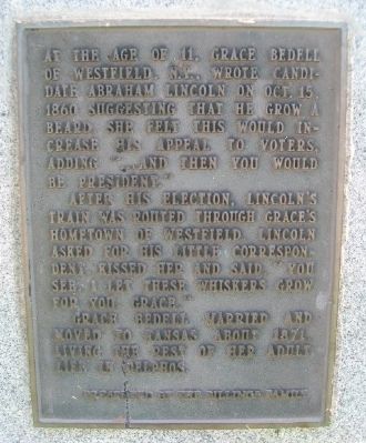 Grace Bedell Billings: Lincoln's Little Correspondent Marker. Click for full size. Grace Bedell Billings: Lincoln's Little Correspondent Marker image. Click for full size.