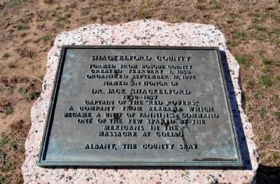 Shackelford County Marker Inscription. Click for full size. Shackelford County Marker Inscription image. Click for full size.