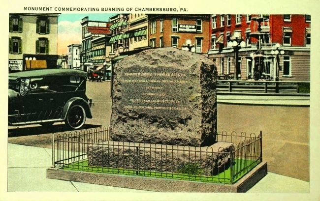 <i> Monument Commemorating Burning of Chambersburg, Pa.</i>. Click for full size. <i> Monument Commemorating Burning of Chambersburg, Pa.</i> image. Click for full size.