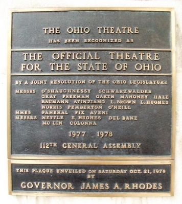 The Ohio Theater Official Theater Marker image. Click for full size.
