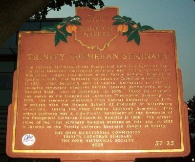 Trinity Lutheran Seminary Marker. Click for full size. Trinity Lutheran Seminary Marker image. Click for full size.