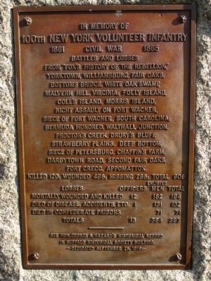 100th New York Volunteer Infantry Memorial. Click for full size. 100th New York Volunteer Infantry Memorial image. Click for full size.