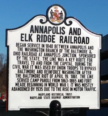 Annapolis and Elk Ridge Railroad Marker image. Click for full size.