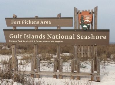 Fort Pickens area entrance sign image. Click for full size.