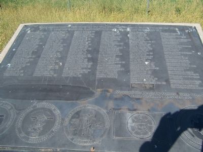 This marker lists the individuals who created and erected the monument. image. Click for full size.