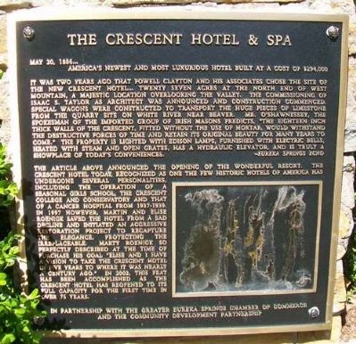 The Crescent Hotel & Spa Marker. Click for full size. The Crescent Hotel & Spa Marker image. Click for full size.