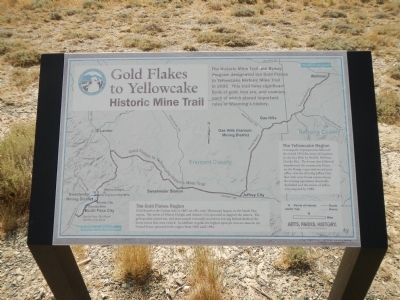 The Gold Flakes to Yellowcake Historic Mine Trail plaque. Click for full size. The Gold Flakes to Yellowcake Historic Mine Trail plaque image. Click for full size.