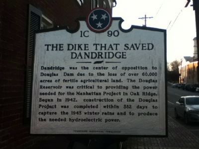 The Dike That Saved Dandridge Marker reverse image. Click for full size.