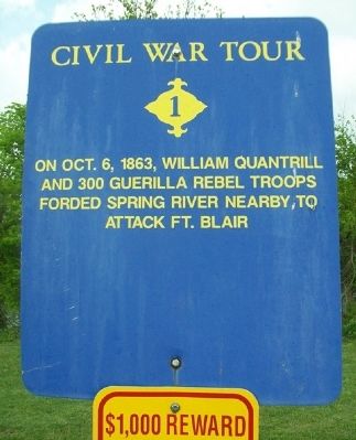 Quantrill's Raiders Ford Spring River Marker. Click for full size. Quantrill's Raiders Ford Spring River Marker image. Click for full size.