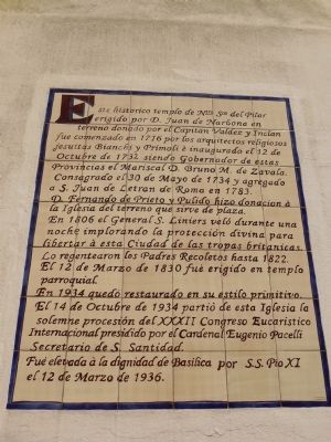 Templo de Nuestra Senora del Pilar Marker image. Click for full size.