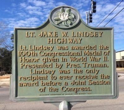 Lt. Jake W. Lindsey Highway Marker image. Click for full size.