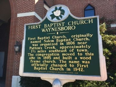 First Baptist Church Waynesboro Marker. Click for full size. First Baptist Church Waynesboro Marker image. Click for full size.