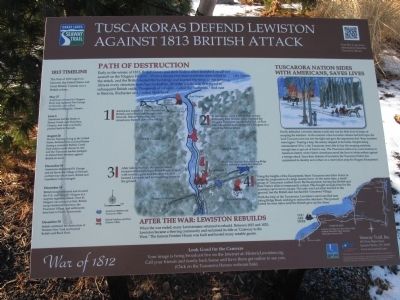 Tuscaroras Defend Lewiston Against 1813 British Attack Marker. Click for full size. Tuscaroras Defend Lewiston Against 1813 British Attack Marker image. Click for full size.