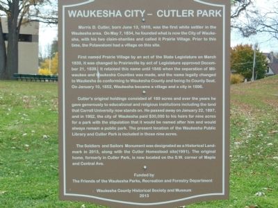 Waukesha City - Cutler Park Marker image. Click for full size.