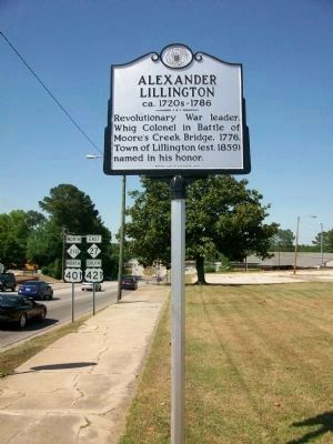 Alexander Lillington Marker (facing north on S Main St). Click for full size. Alexander Lillington Marker (facing north on S Main St) image. Click for full size.
