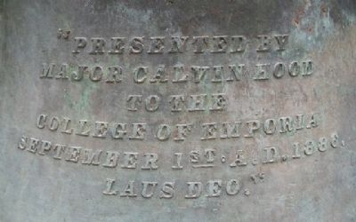 Inscription on the College of Emporia Bell image. Click for full size.