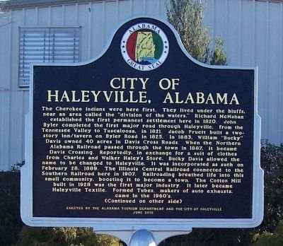 City of Haleyville, Alabama Marker, Side 1 image. Click for full size.