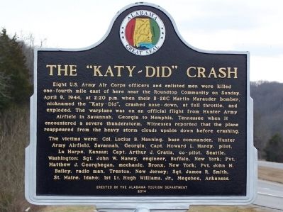 The "Katy-Did" Crash Marker. Click for full size. The "Katy-Did" Crash Marker image. Click for full size.